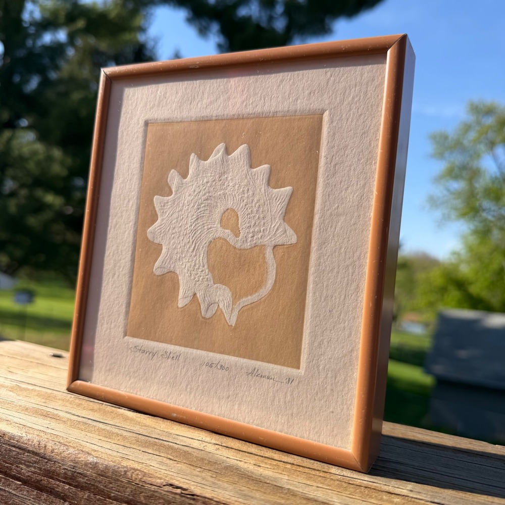 Vintage Costal Starry Shell Embossed Paper Art Signed Numbered Framed 6.5x6